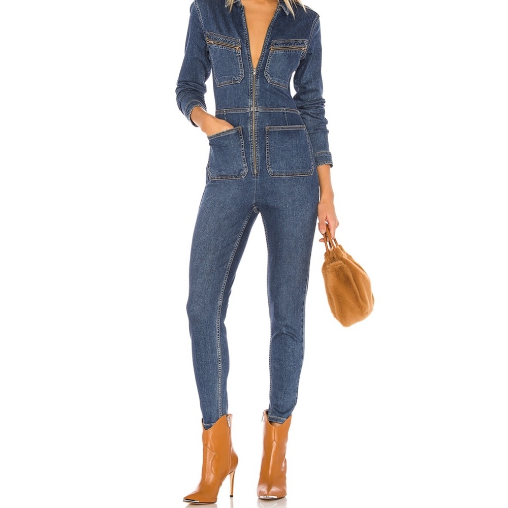 Free People Denim Long Sleeve Zip Jumpsuit XS - Never Worn